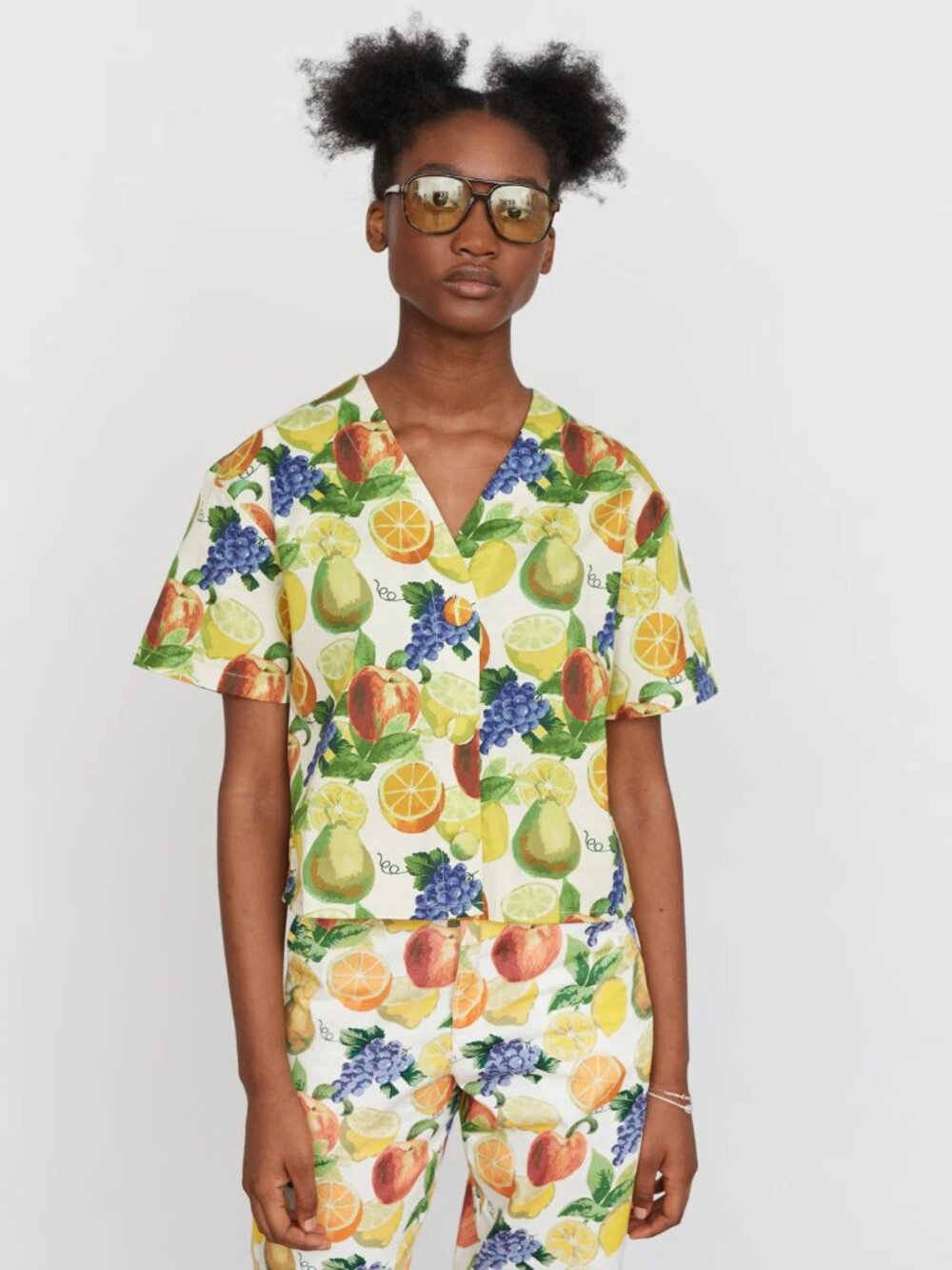 Lazy Oaf Fruit Salad Print Cropped Jersey Button Up Shirt Sz XXXL Plus Size - Picture 5 of 5